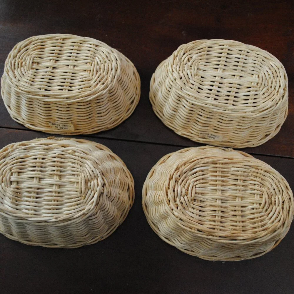 Lot of 4 Vintage Mini Wicker Baskets made in Hong Kong